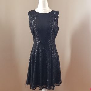 Cynthia Rowley Black Sequin Fit and Flare LBD Dres